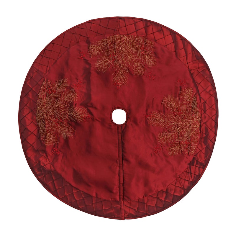 ONGLYP X.Sem Deluxe Embroidered Pine Branches Cherry with Pintuck Border,Extra Large,Christmas Tree Skirt-50 - Image 4